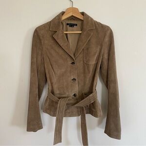Theory Tan Suede Belted Jacket Coat
